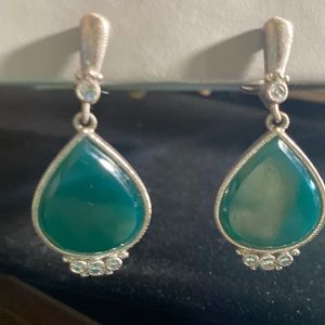 Judith  Ripka Sterling and green dangling earrings